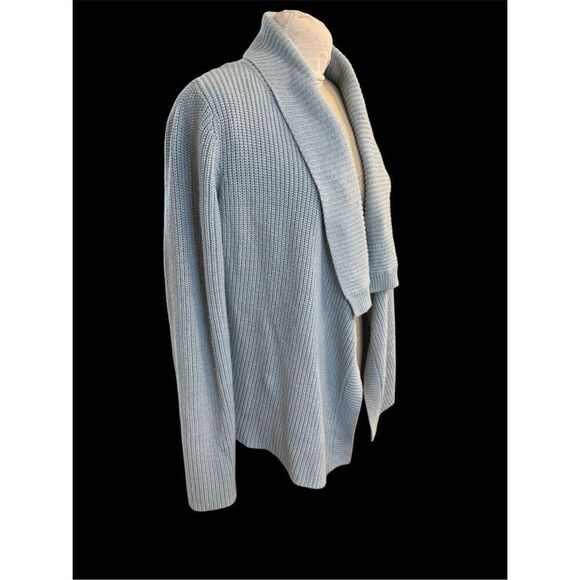 Charter Club Cardigan Open Front Shawl Collar Sz. L Metallic Threads Lt. Blue - Picture 4 of 13